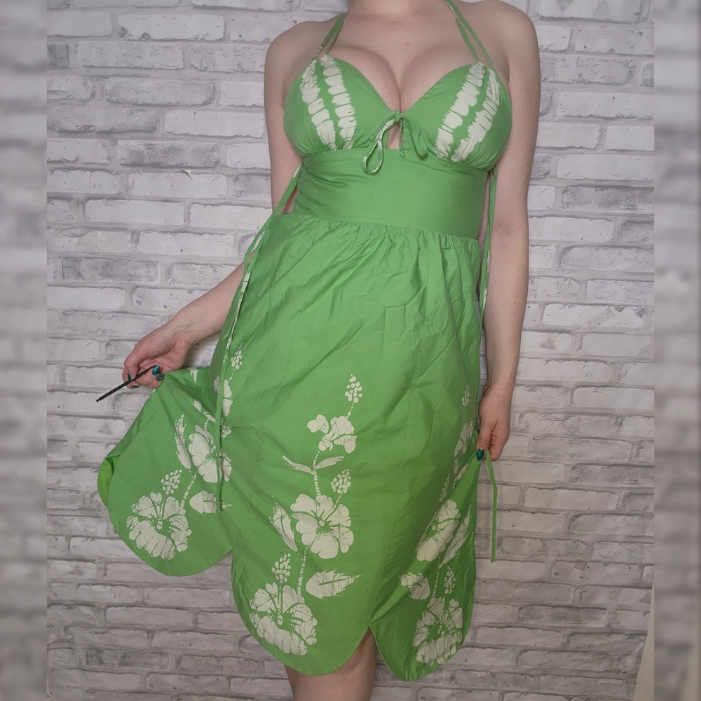 Vintage Betsey Johnson 90s Green Strappy Floral Dress